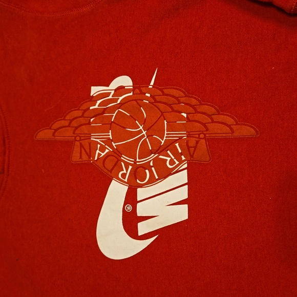 Nike Air Jordan YOUTH Remix Sideways Upside Down Logo Pullover Hoodie Red, Large - Picture 2 of 6